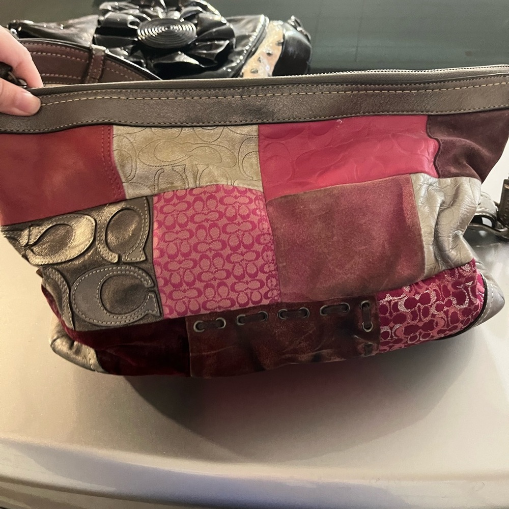 Coach Patchwork Shoulder Bag - Red, Pink, and Silver